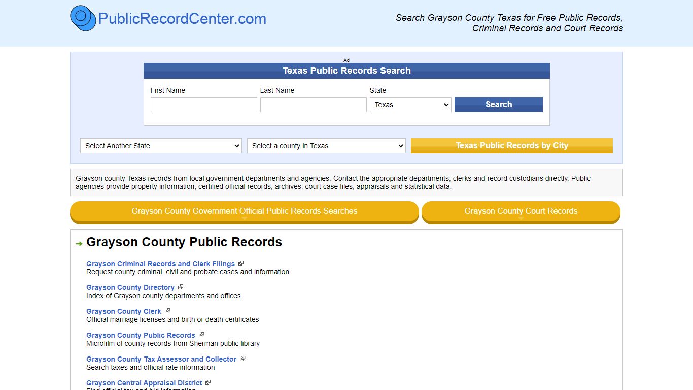 Grayson County Texas Free Public Records - Court Records - Criminal Records